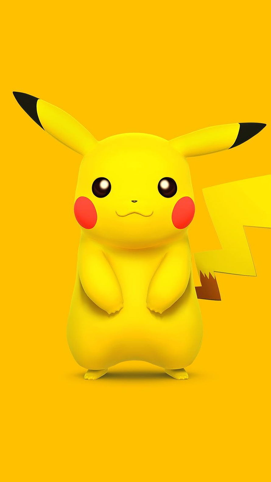 Cute 3D Pikachu Character on Vibrant Yellow Background HD phone wallpaper