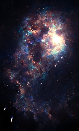 Vibrant Cosmic Nebula with Swirling Blue and Orange Gas Clouds in Deep Space HD phone wallpaper