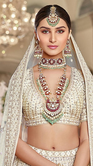 Tara Sutaria in Elegant Ivory Bridal Lehenga with Traditional Indian Jewelry HD phone wallpaper