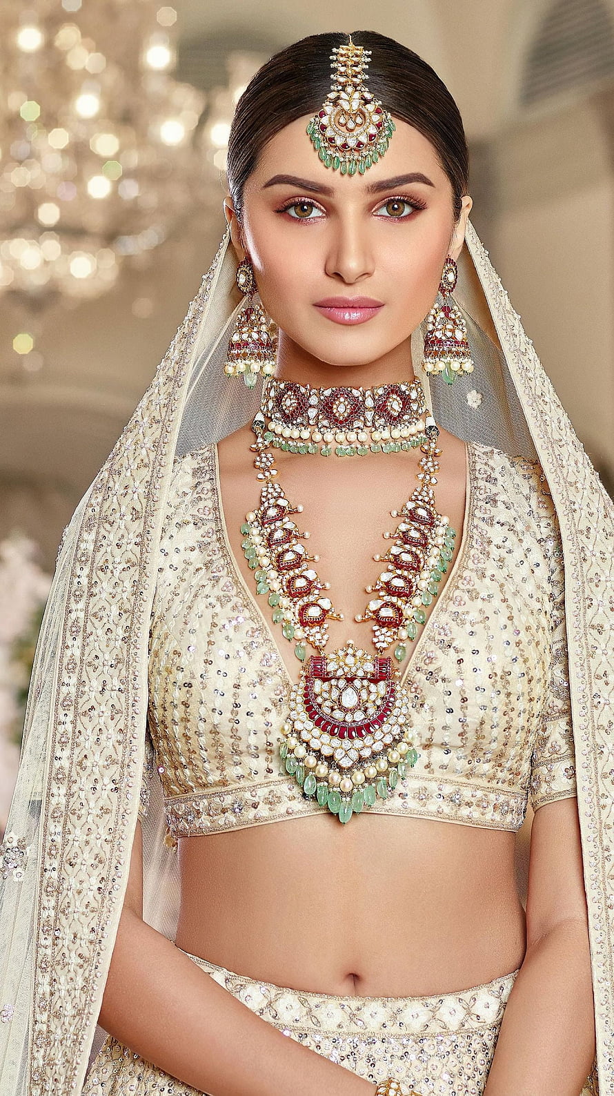 Tara Sutaria in Elegant Ivory Bridal Lehenga with Traditional Indian Jewelry HD phone wallpaper