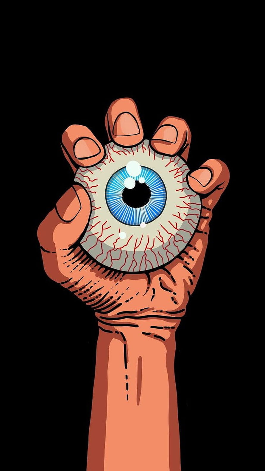 Hand Holding Detached Blue Eye Illustration on Black Background HD phone wallpaper