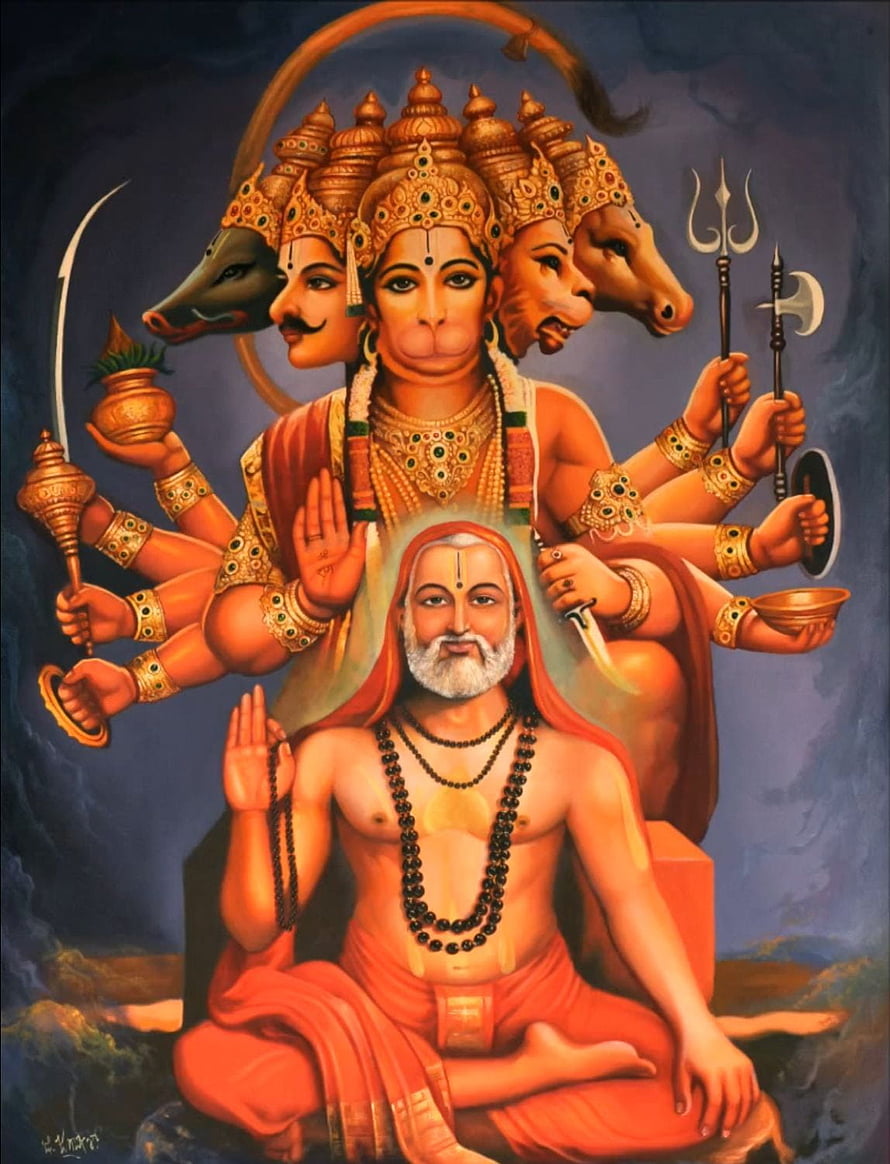 Hindu Deity Painting of Shiva and Multi-Headed Divine Figure with Traditional Iconography HD phone wallpaper