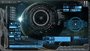 Futuristic Sci-Fi Space Station Dashboard Interface with Planet Background HD wallpaper