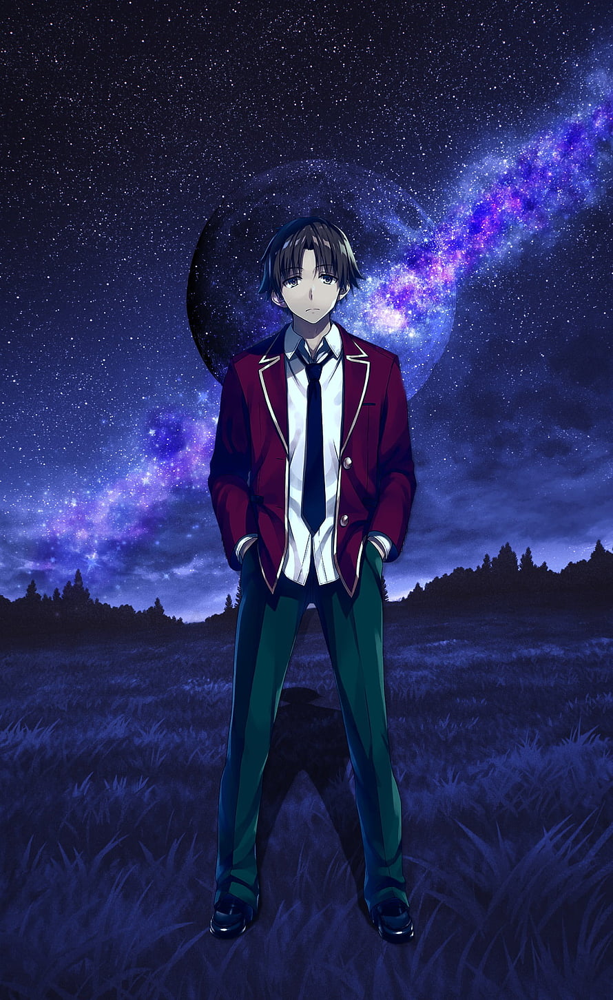 Kiyotaka Ayanokouji from Classroom of the Elite Standing in a Starry Night Field HD phone wallpaper