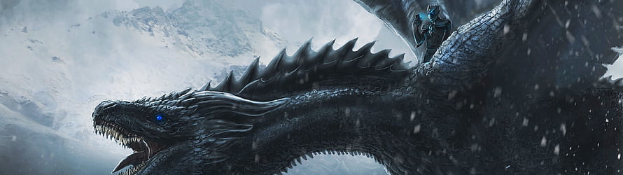 Game of Thrones Night King Riding a Massive Black Dragon in a Snowy Mountain Landscape HD wallpaper