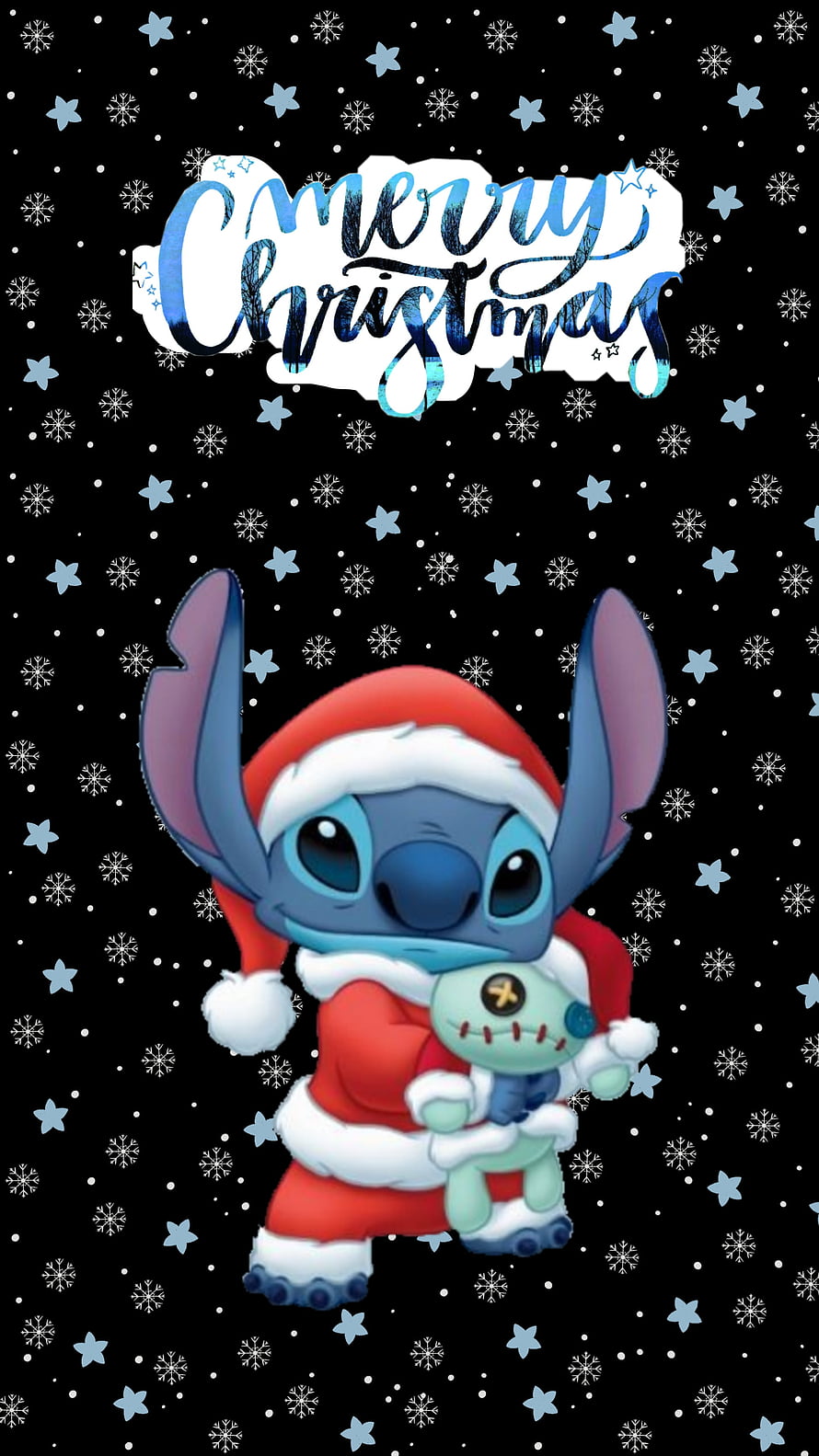 Stitch in Santa Suit Holding Plush Toy Merry Christmas Winter Wallpaper HD phone wallpaper