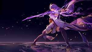 Raiden Shogun Wielding Electro Sword in Genshin Impact Anime Artwork HD wallpaper