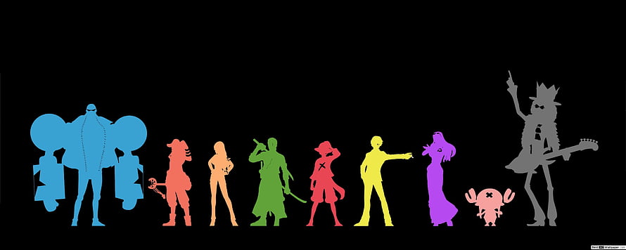 One Piece Straw Hat Pirates Character Silhouettes on Black Background HD wallpaper