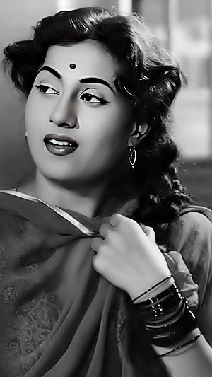 Madhubala Vintage Bollywood Actress Black and White Portrait HD phone wallpaper
