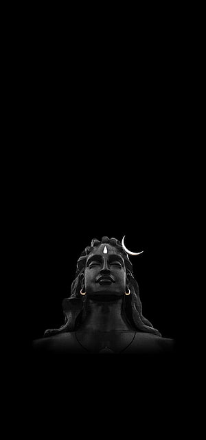 Serene Lord Shiva Portrait With Crescent Moon And Third Eye On Black Background HD phone wallpaper