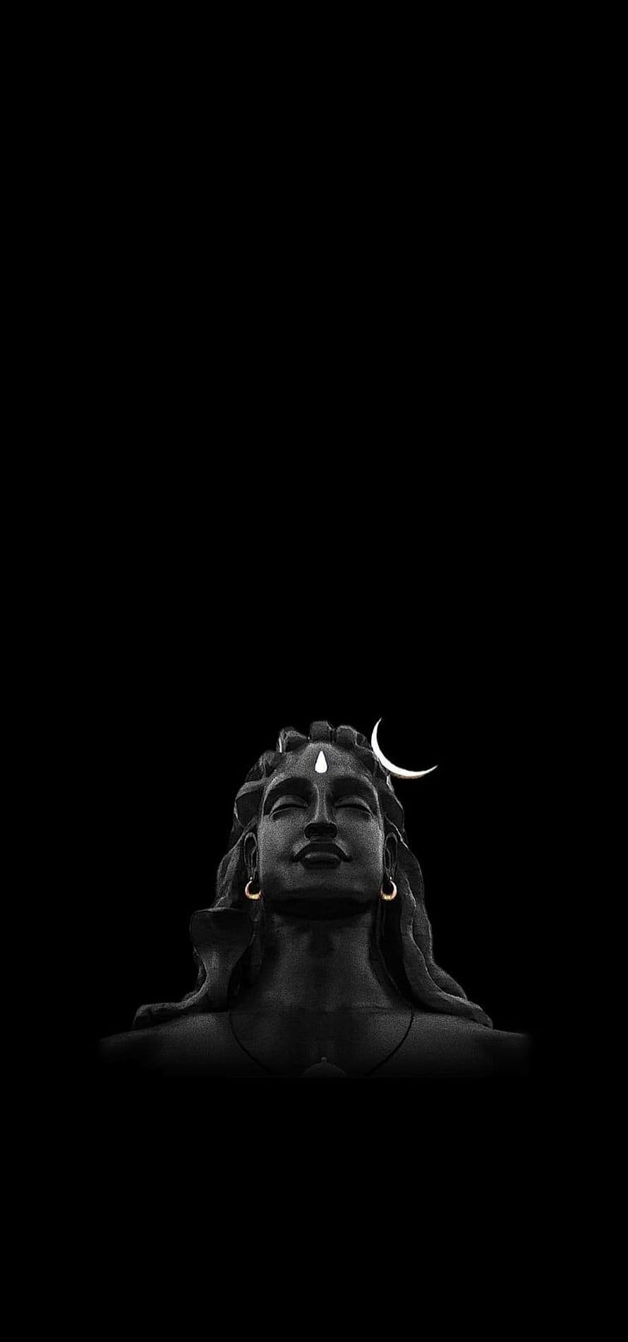 Serene Lord Shiva Portrait With Crescent Moon And Third Eye On Black Background HD phone wallpaper