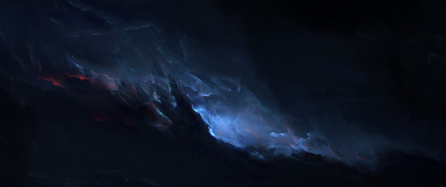 Dark Cosmic Nebula with Blue and Red Gas Clouds in Deep Space HD wallpaper