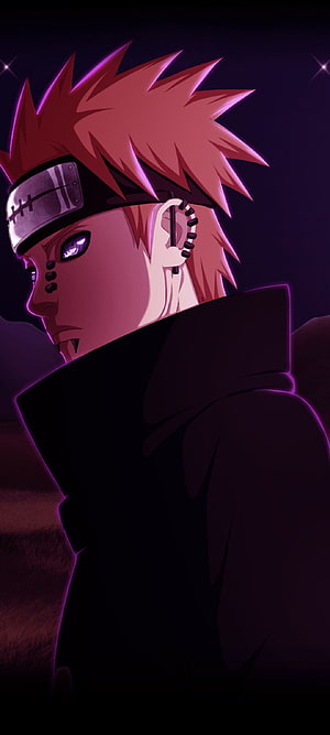 Pain Yahiko from Naruto Shippuden in Dark Purple Anime Style HD phone wallpaper