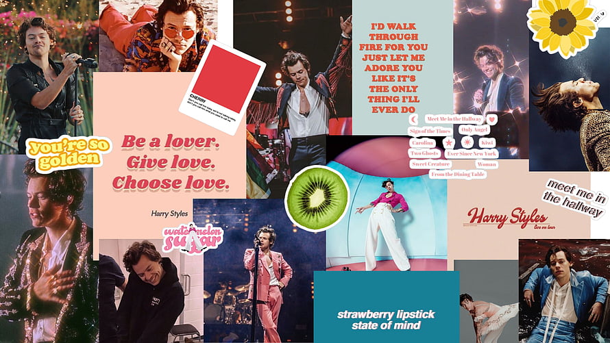 Harry Styles Fine Line Album Aesthetic Collage with Lyrics and Photos HD wallpaper