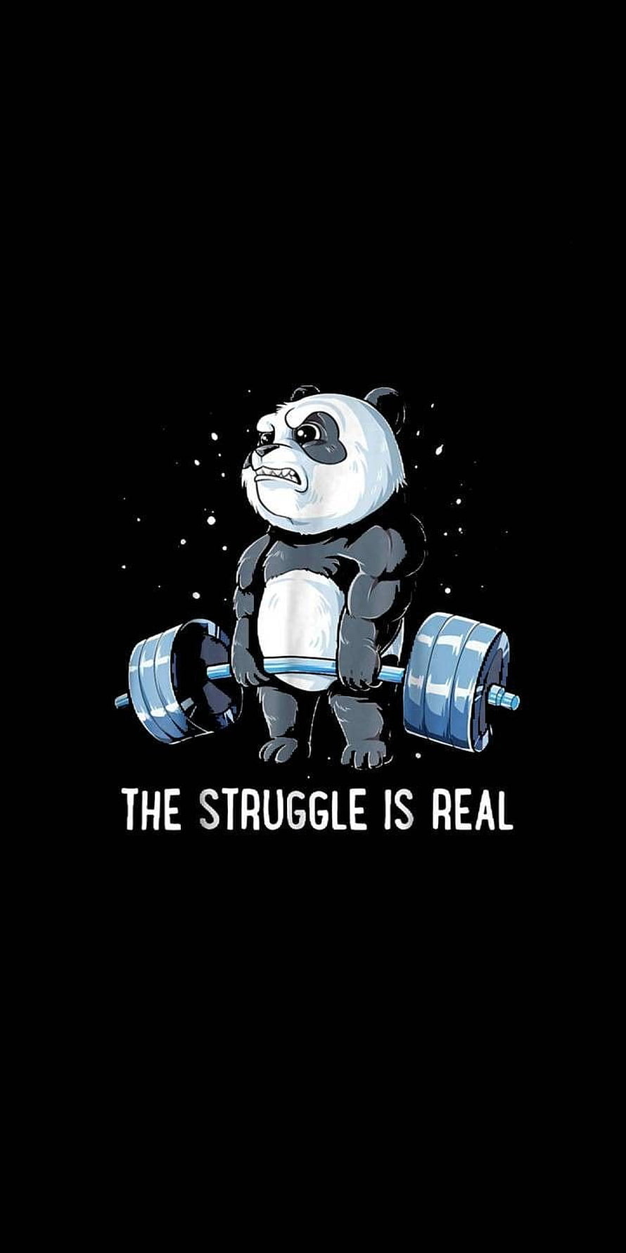 Muscular Panda Lifting Heavy Barbell Cartoon Illustration on Black Background HD phone wallpaper