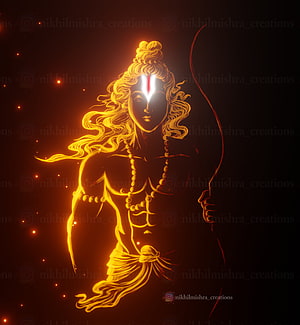 Glowing Golden Lord Rama Digital Art with Bow and Arrow HD phone wallpaper