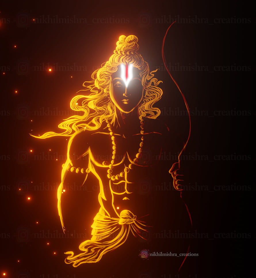Glowing Golden Lord Rama Digital Art with Bow and Arrow HD phone wallpaper