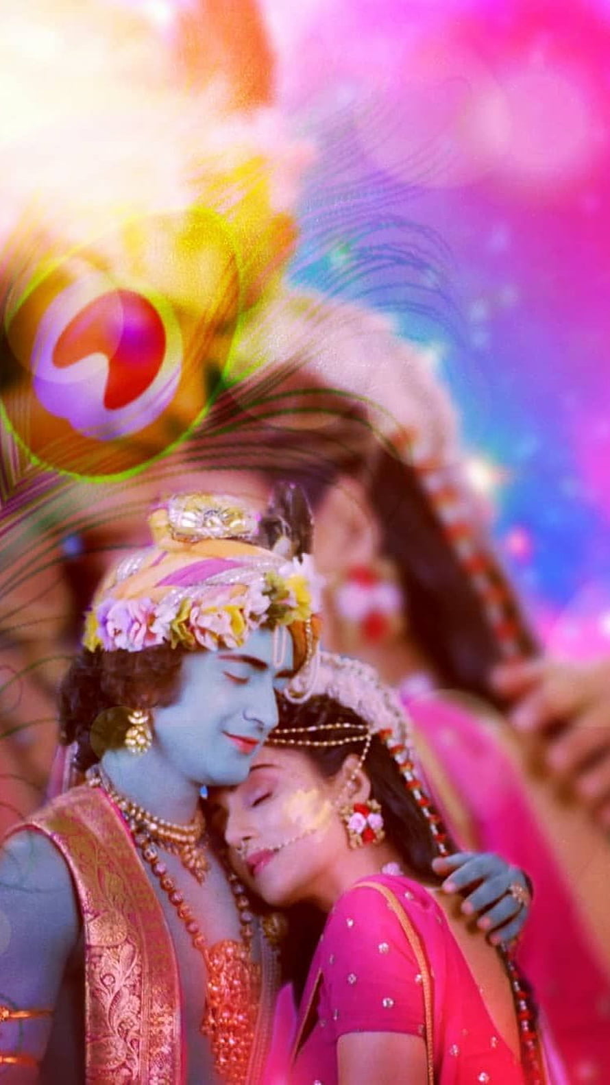 Romantic Radha Krishna Wallpaper with Peacock Feather and Floral Crown, Radha Krishna Serial, Radha Krishna, Radha, Krishna HD phone wallpaper