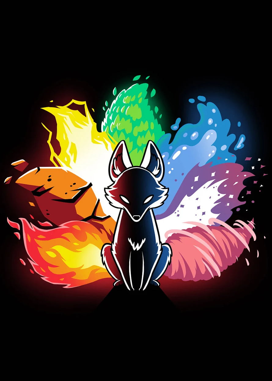Enlightened Fox with Elemental Energy Burst on Black Background HD phone wallpaper