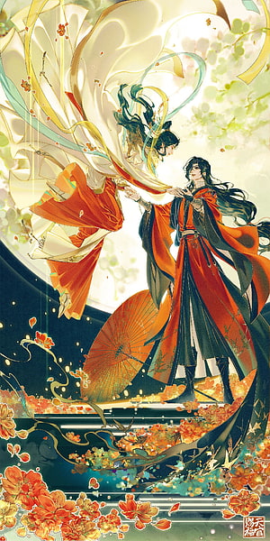 Heaven Official's Blessing Hua Cheng and Xie Lian Anime Style Illustration HD phone wallpaper
