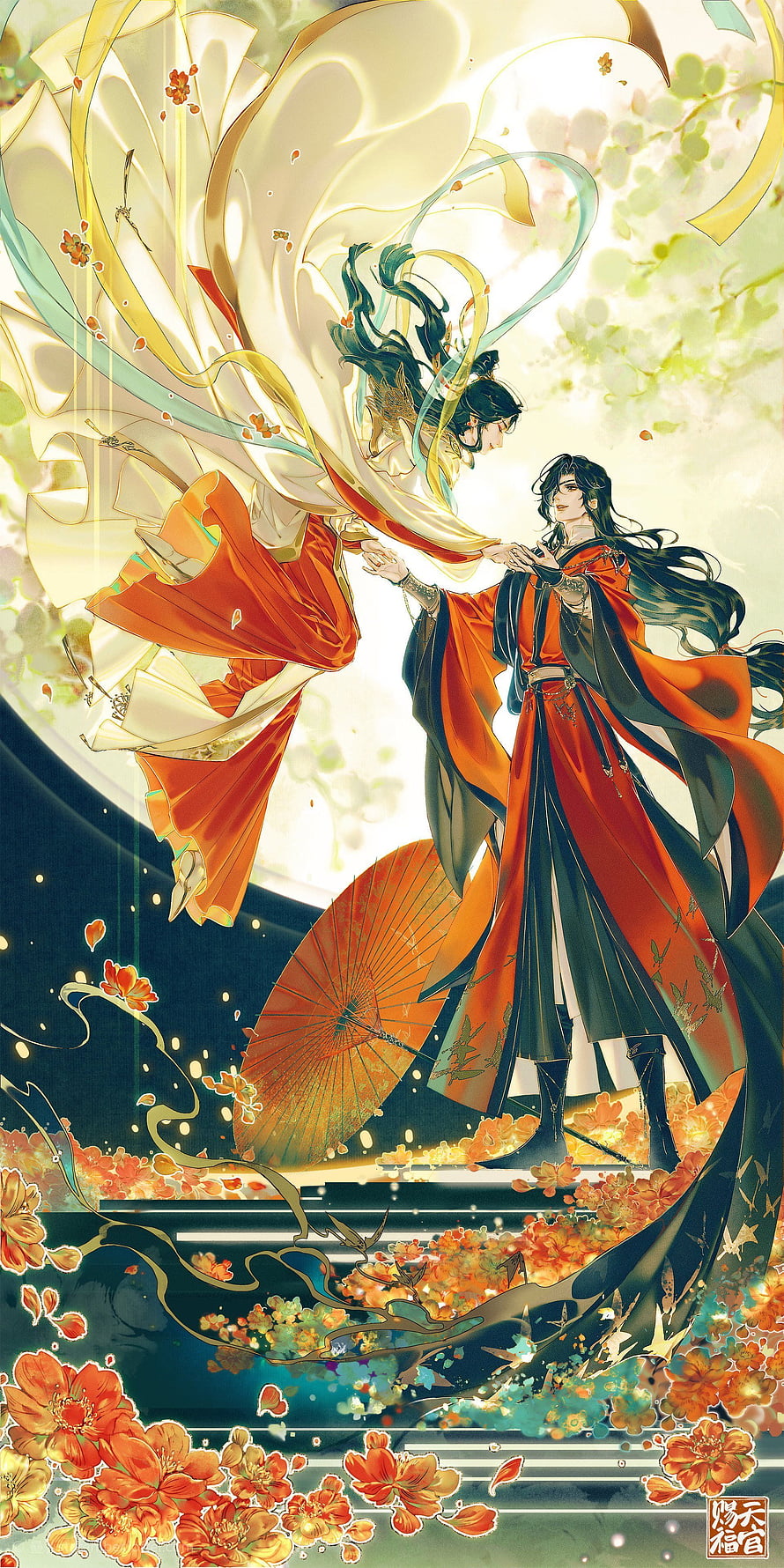 Heaven Official's Blessing Hua Cheng and Xie Lian Anime Style Illustration HD phone wallpaper
