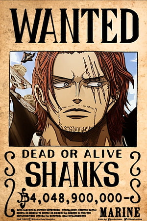 Shanks One Piece Wanted Poster with Marine Bounty and Red Hair HD phone wallpaper