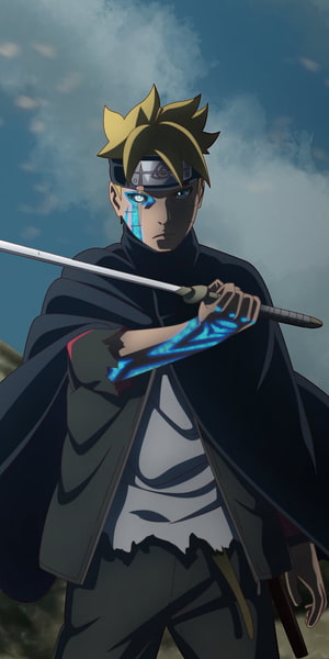 Boruto Uzumaki wielding sword with glowing blue markings anime wallpaper HD phone wallpaper