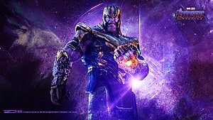Thanos Wielding Infinity Gauntlet in Cosmic Nebula from Avengers Endgame HD wallpaper
