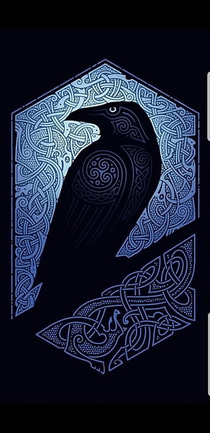 Viking Crow Silhouette with Intricate Celtic Knotwork and Nordic Ornamental Patterns HD phone wallpaper