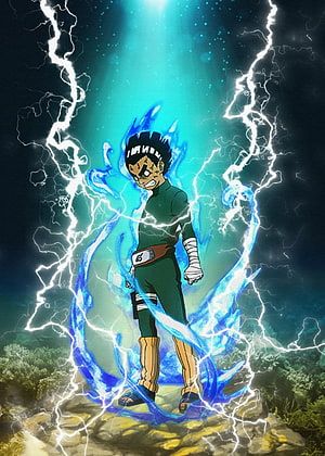 Rock Lee in Sage Mode with Blue Chakra Aura and Lightning from Naruto HD phone wallpaper