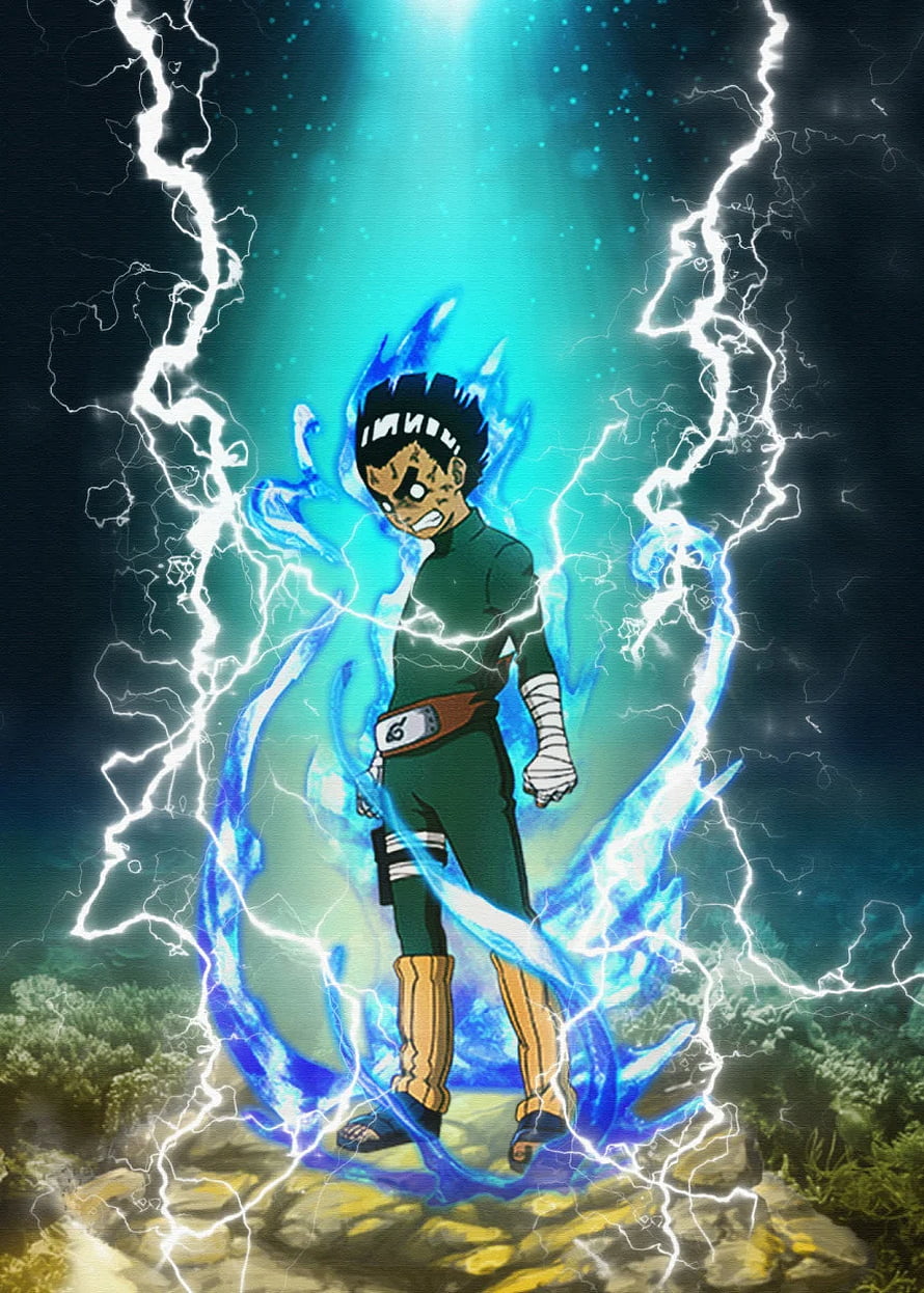 Rock Lee in Sage Mode with Blue Chakra Aura and Lightning from Naruto HD phone wallpaper