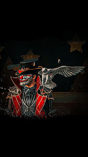 Dark Circus Clown With Hawk And Top Hat In Red Coat HD phone wallpaper