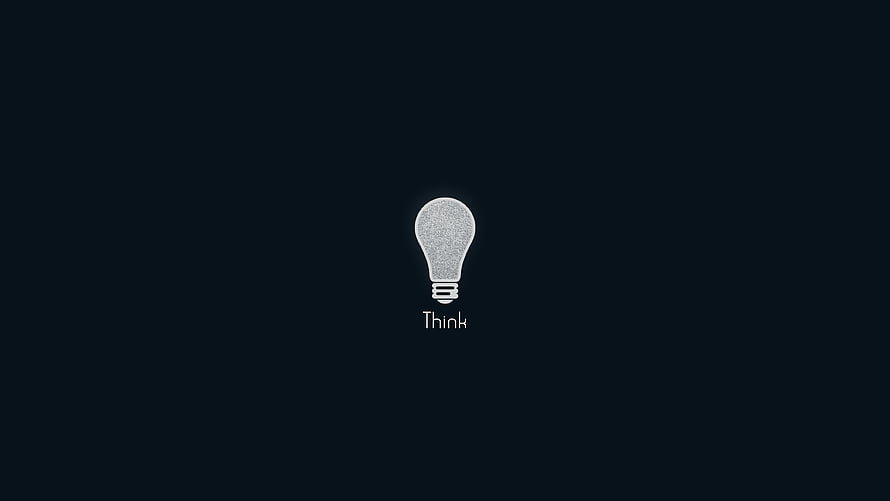 Minimalist Lightbulb Icon with Think Text on Dark Navy Background HD wallpaper
