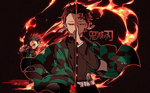 Tanjiro Kamado Demon Slayer Anime Wallpaper with Flame Breathing HD wallpaper