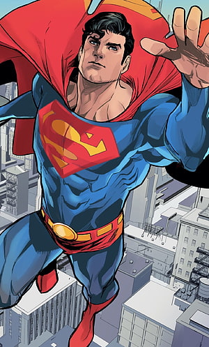 Superman Flying Over Cityscape in Classic Comic Book Style with Red Cape and Blue Suit, Superman Comic Artwork , , Background, and, 6 Superman HD phone wallpaper