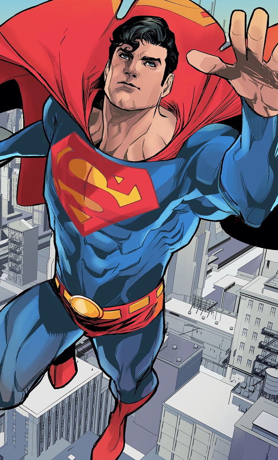 Superman Flying Over Cityscape in Classic Comic Book Style with Red Cape and Blue Suit, Superman Comic Artwork , , Background, and, 6 Superman HD phone wallpaper