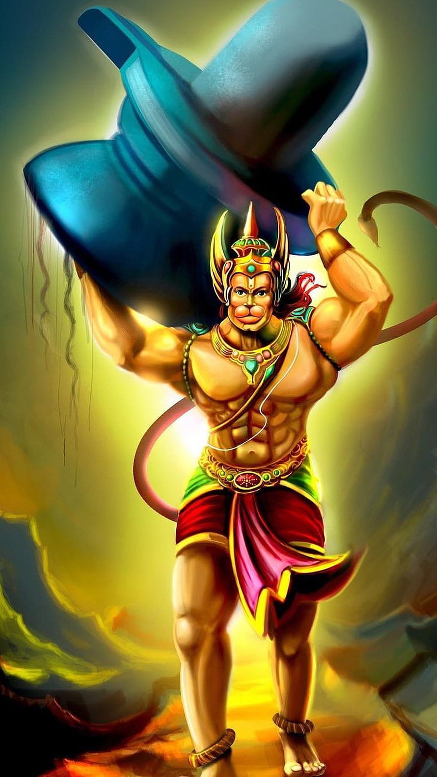 Hanuman Holding Mountain Digital Art Wallpaper, Lord hanuman HD phone wallpaper