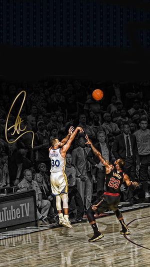 Stephen Curry Shooting Over LeBron James in NBA Basketball Action HD phone wallpaper