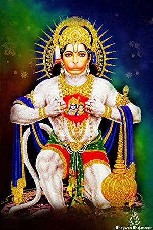 Shree Hanuman Devotional Portrait with Golden Crown and Radiant Halo, of Shree Hanuman. Bajrangbali HD phone wallpaper