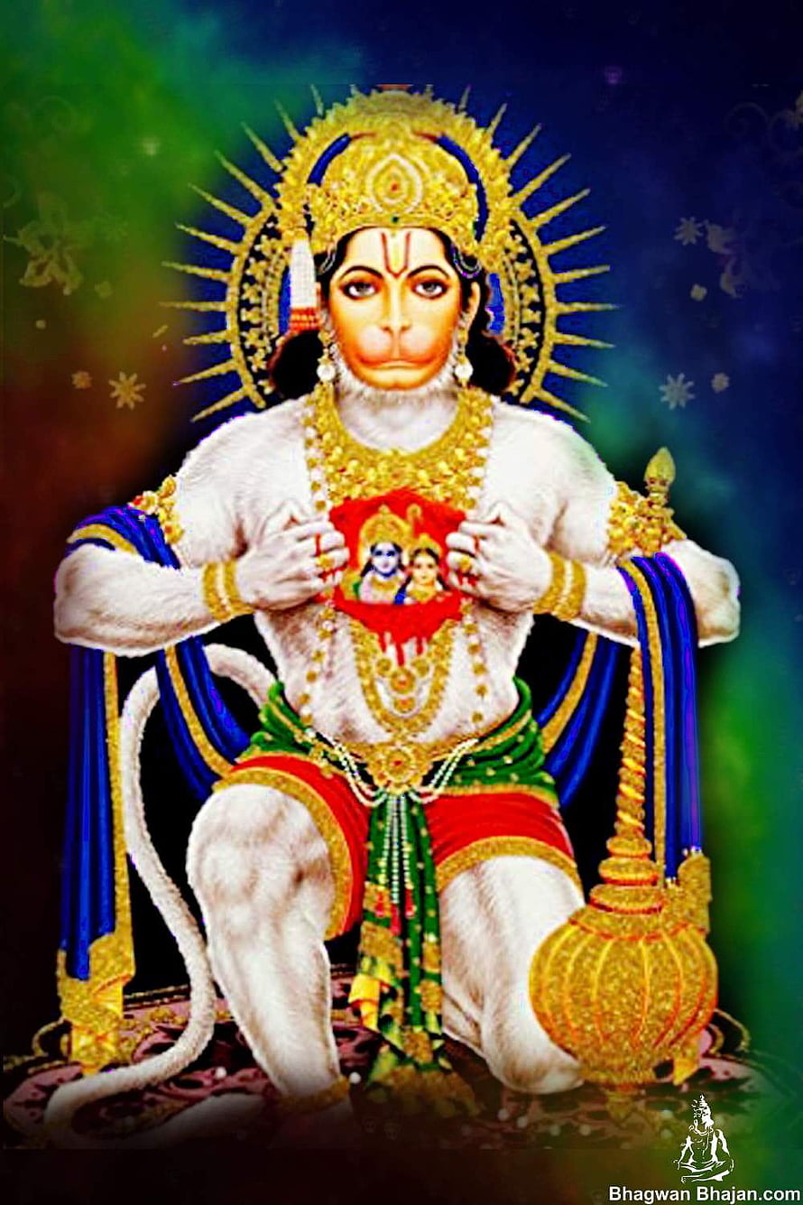 Shree Hanuman Devotional Portrait with Golden Crown and Radiant Halo, of Shree Hanuman. Bajrangbali HD phone wallpaper