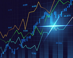 Financial Market Analysis Chart With Multiple Trend Lines And Candlestick Data On Dark Blue Grid Background HD wallpaper