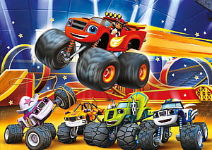 Blaze and the Monster Machines Animated Monster Trucks Racing in Arena HD wallpaper