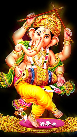 Lord Ganesha Playing Damaru Drum With Mouse Vahana Hindu God Wallpaper HD phone wallpaper