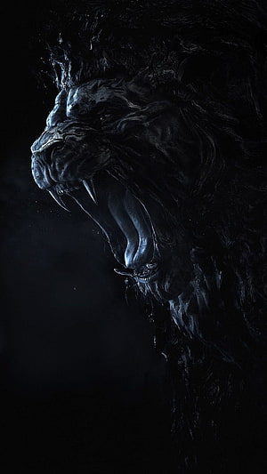 Dark Roaring Lion Head Profile Digital Art Wallpaper HD phone wallpaper