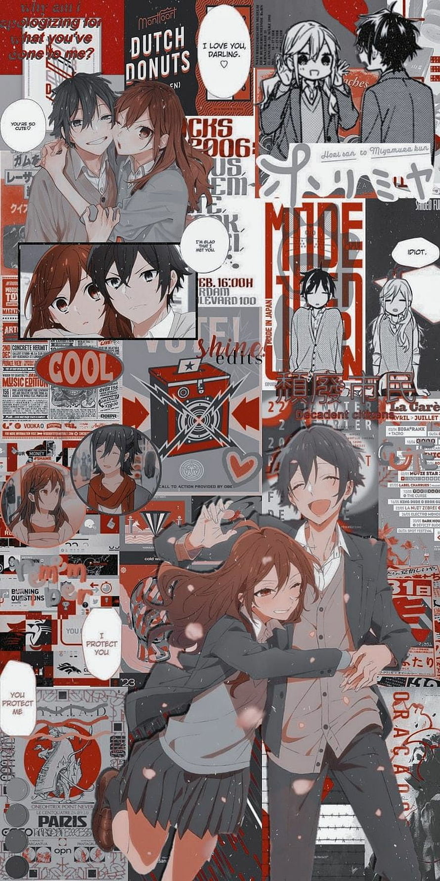 Horimiya Anime Couple Collage Wallpaper with Red and Black Aesthetic HD phone wallpaper
