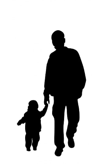 Father and Toddler Silhouette Walking Together on White Background HD phone wallpaper