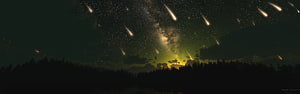 Meteor Shower Over Forest Silhouette With Milky Way and Aurora Glow HD wallpaper
