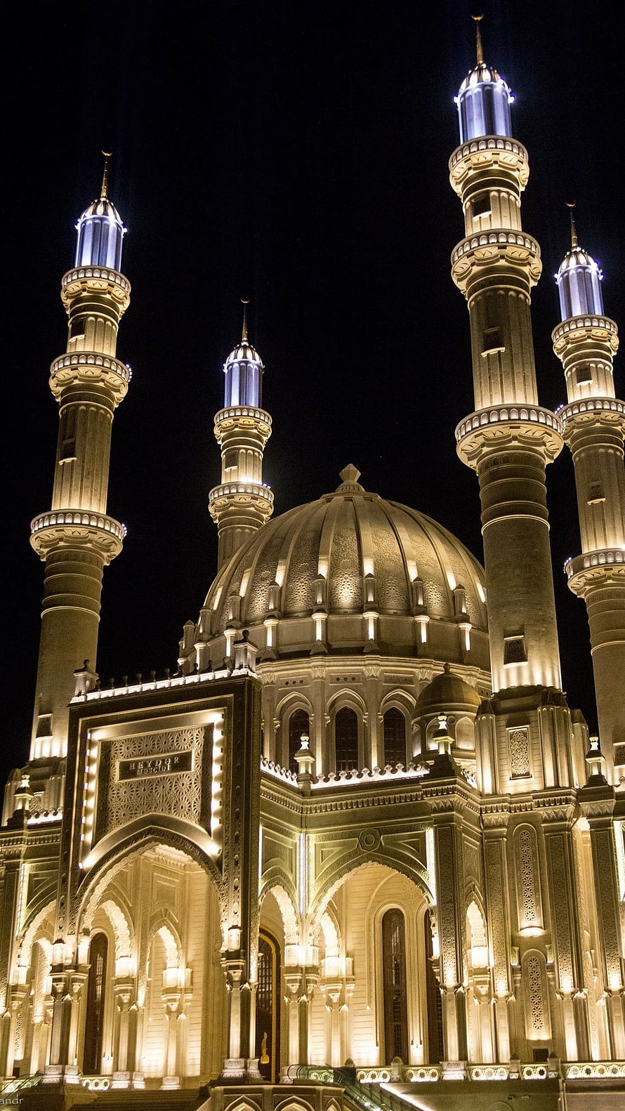 Illuminated Sheikh Zayed Grand Mosque at Night with Minarets and Dome HD phone wallpaper