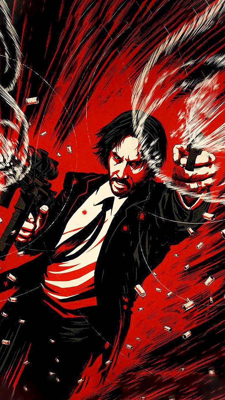 John Wick Dual Wielding Guns in Red Comic Style Action Artwork HD phone wallpaper