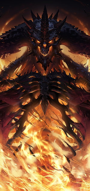 Diablo Immortal Dark Demon Lord Rising From Infernal Flames HD phone wallpaper